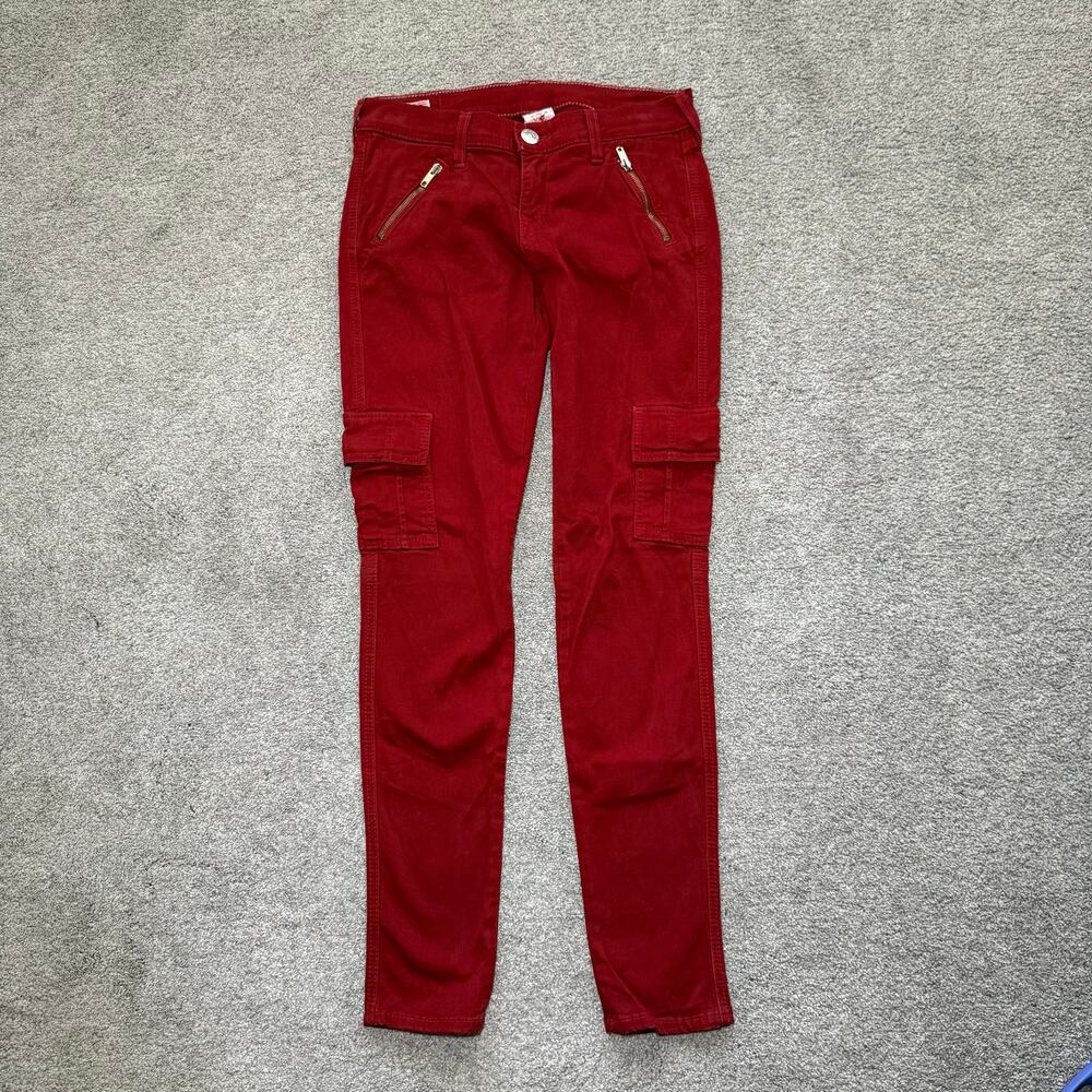 True Religion Casey Women's Size 27 Stretch Cargo Jeans Crimson Red Skinny